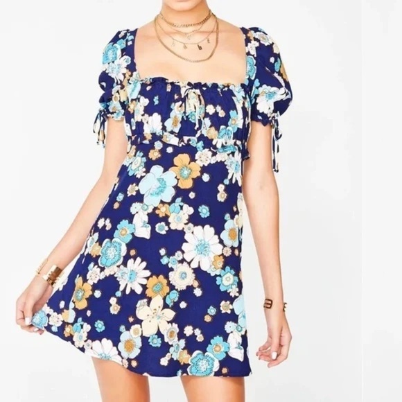 For Love And Lemons Dresses & Skirts - For Love & Lemons Sky Magnolia Mini Dress Floral print SzSmall in Shades of blue